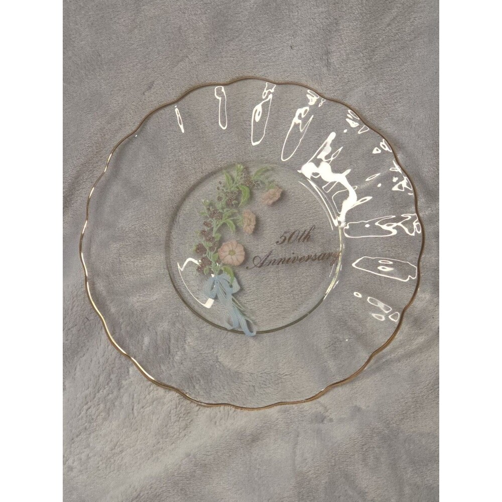 Fenton 50th Anniversary Clear Glass Plate w/ Floral Decoration